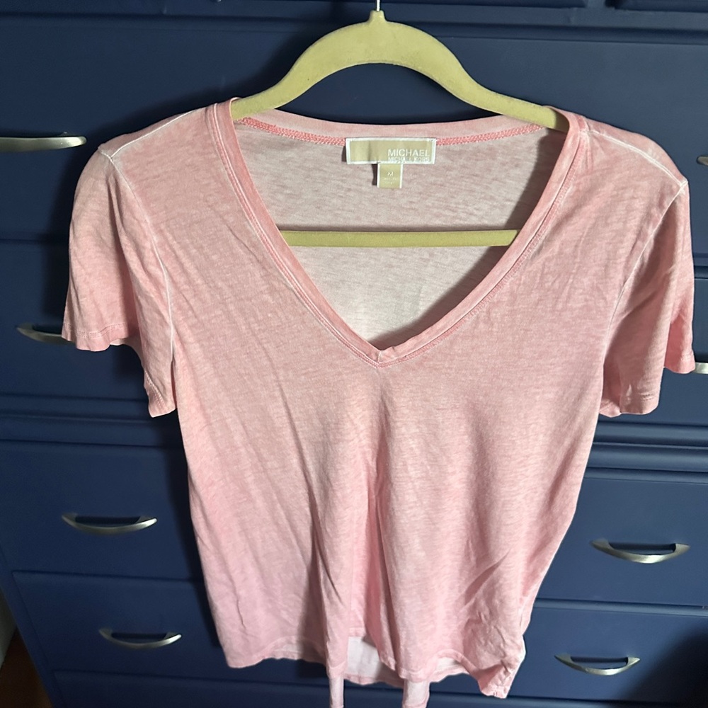 Michael Kors Light Pink V-Neck Short Sleeve Tee